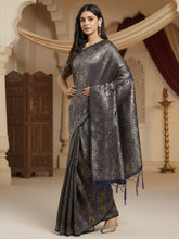 Women's Silk Blend Navy Blue Woven Design DesignerSaree With Blouse Piece